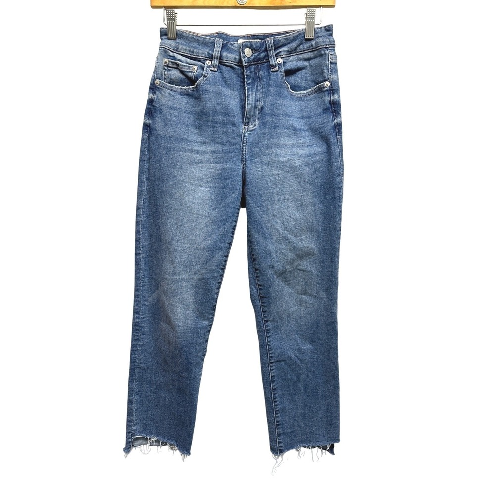 Pistola Women Mom Distressed Raw Hem Straight Leg Jeans Size 28 Medium Wash